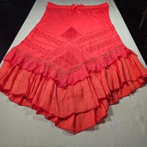 NWT Seventh Avenue Womens 2X Coral Boho Tiered Maxi Skirt Embroidered Beaded